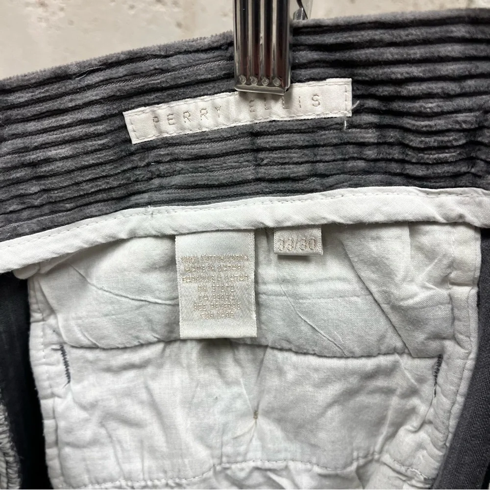 Perry Ellis Gray Corduroy Tapered Retro Pleated High Waisted Pants Hipster Y2K